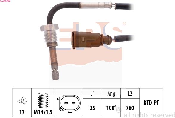 EPS 1.220.002 - Sensor, exhaust gas temperature autospares.lv