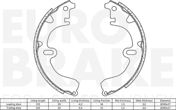 Eurobrake 58492745423 - Brake Shoe Set autospares.lv