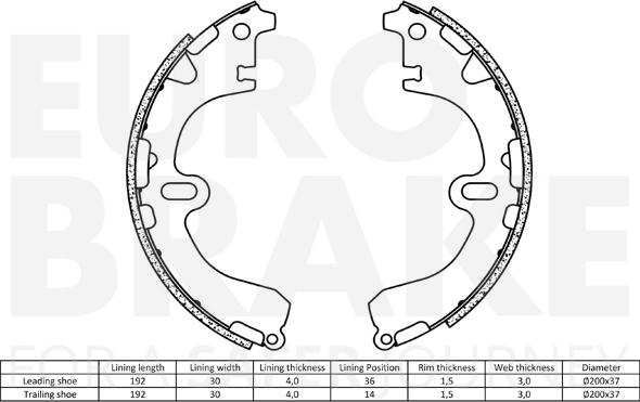 Eurobrake 58492745501 - Brake Shoe Set autospares.lv