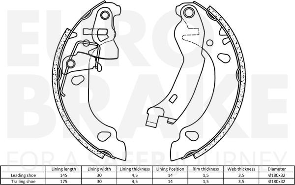 Eurobrake 58492723696 - Brake Shoe Set autospares.lv