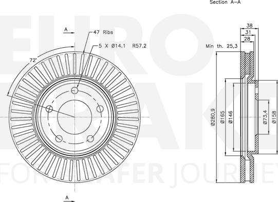 Eurobrake 5815319313 - Brake Disc autospares.lv