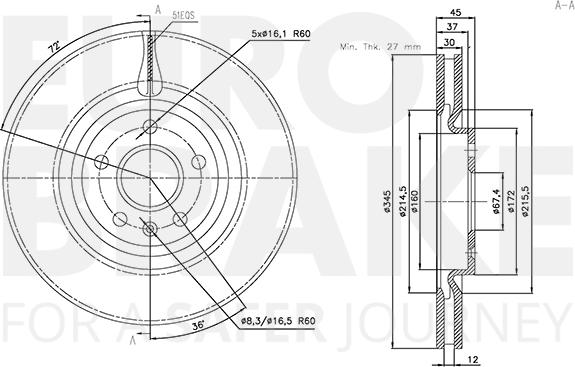 Eurobrake 5815313689 - Brake Disc autospares.lv