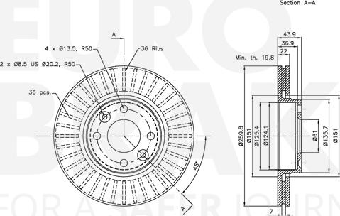 Eurobrake 5815312264 - Brake Disc autospares.lv