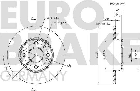 Eurobrake 5815209922 - Brake Disc autospares.lv