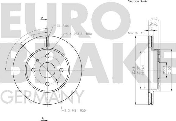 Eurobrake 5815205114 - Brake Disc autospares.lv
