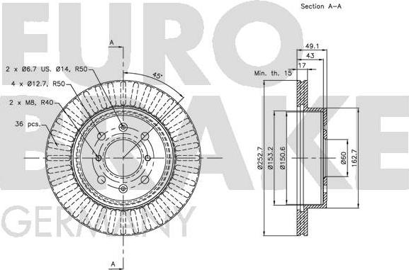 Eurobrake 5815205213 - Brake Disc autospares.lv