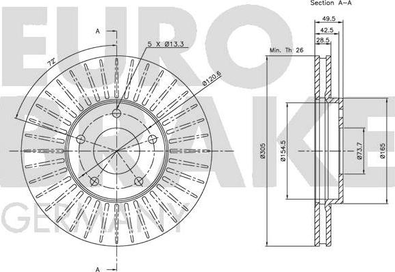 Eurobrake 5815201222 - Brake Disc autospares.lv