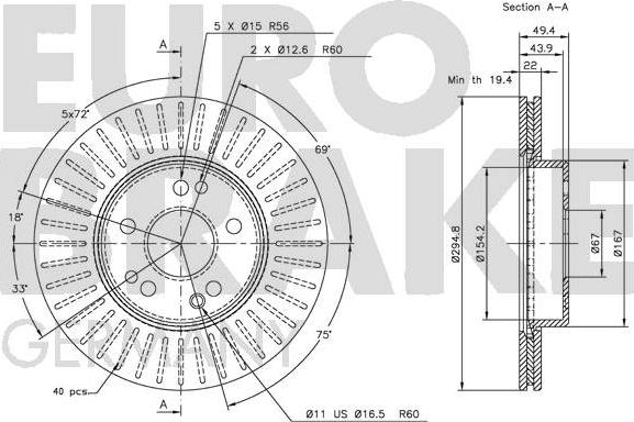 Eurobrake 5815203328 - Brake Disc autospares.lv