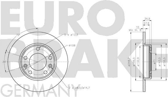 Eurobrake 5815203748 - Brake Disc autospares.lv