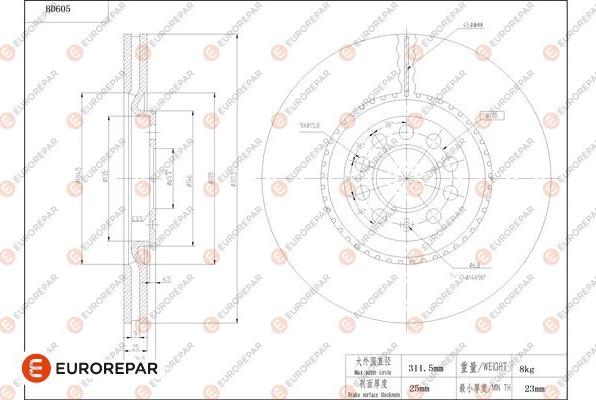 EUROREPAR 1684304780 - Brake Disc autospares.lv