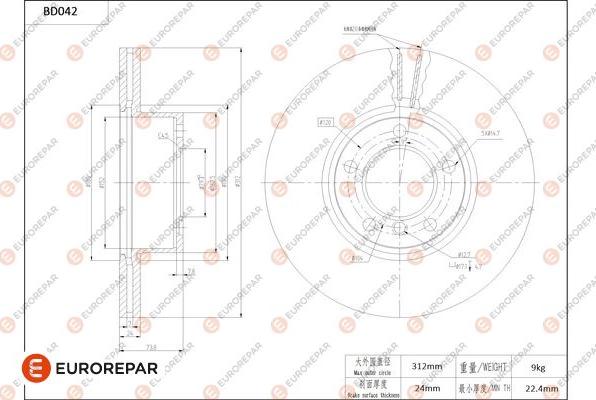 EUROREPAR 1684248480 - Brake Disc autospares.lv