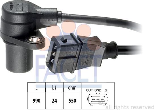 FACET 9.0073 - Sensor, crankshaft pulse autospares.lv