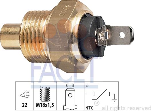 FACET 7.3008 - Sensor, coolant temperature autospares.lv