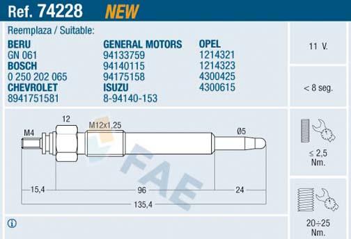 FAE 74228 - Glow Plug autospares.lv