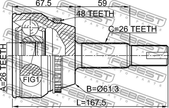 Febest 0110-ACV40L26A48 - Joint Kit, drive shaft autospares.lv