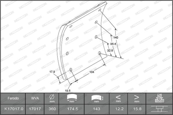 Ferodo K17017.0-F3661 - Brake Lining Kit, drum brake autospares.lv