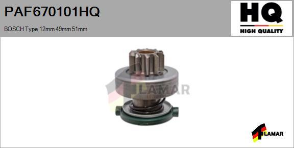 FLAMAR PAF670101HQ
 - Pinion, bendix, starter autospares.lv