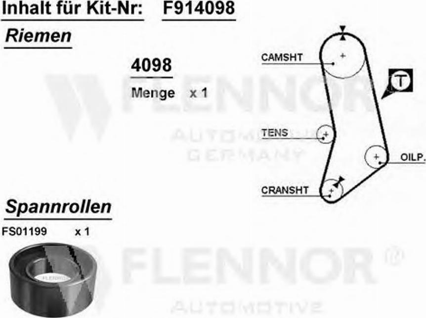 Flennor F914098 - Tensioner Pulley, timing belt autospares.lv