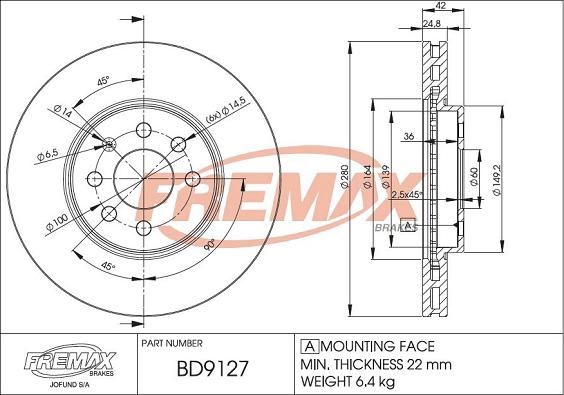 FREMAX BD-9127 - Brake Disc autospares.lv