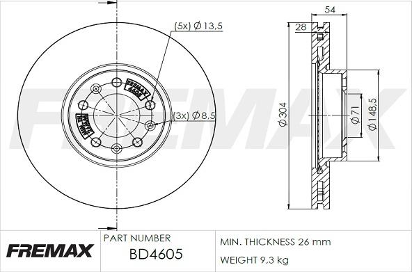 FREMAX BD-4605 - Brake Disc autospares.lv