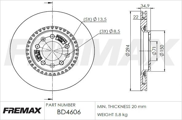 FREMAX BD-4606 - Brake Disc autospares.lv