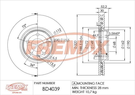 FREMAX BD-4039 - Brake Disc autospares.lv