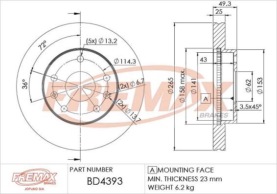 FREMAX BD-4393 - Brake Disc autospares.lv