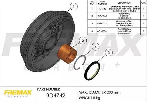 FREMAX BD-4742 - Brake Drum autospares.lv