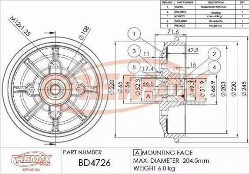 FREMAX BD-4726 - Brake Drum autospares.lv