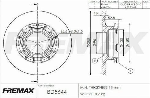 FREMAX BD-5644-KT - Brake Disc autospares.lv