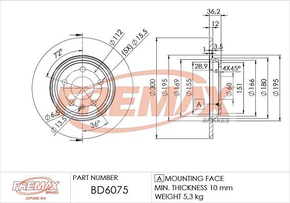 FREMAX BD-6075 - Brake Disc autospares.lv