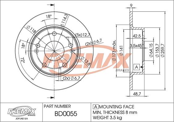 FREMAX BD-0055 - Brake Disc autospares.lv