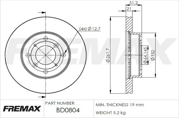 FREMAX BD-0804 - Brake Disc autospares.lv