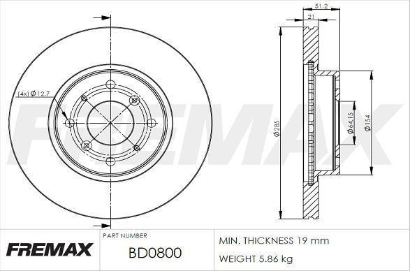 FREMAX BD-0800 - Brake Disc autospares.lv