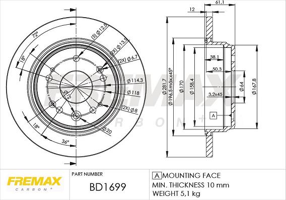 FREMAX BD-1699 - Brake Disc autospares.lv