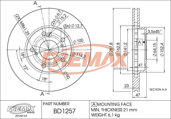 FREMAX BD-1257 - Brake Disc autospares.lv