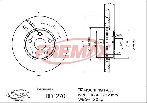 FREMAX BD-1270 - Brake Disc autospares.lv