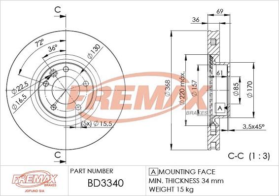 FREMAX BD-3340 - Brake Disc autospares.lv