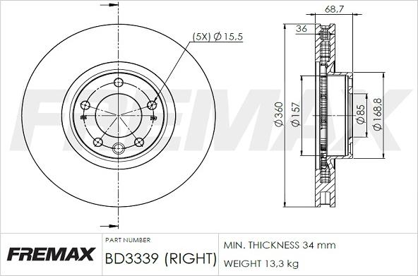 FREMAX BD-3339 - Brake Disc autospares.lv