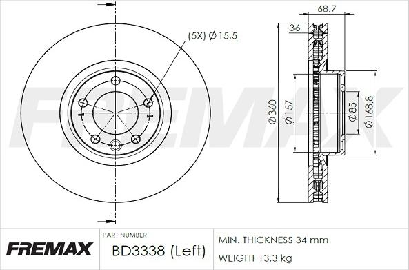 FREMAX BD-3338 - Brake Disc autospares.lv