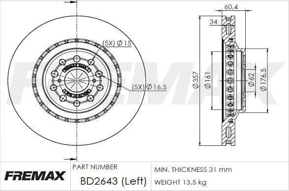 FREMAX BD-2643 - Brake Disc autospares.lv