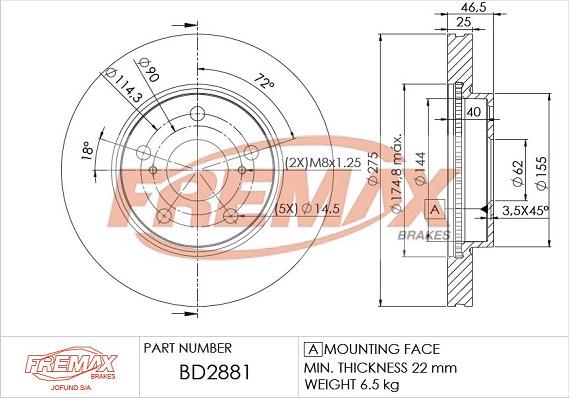 FREMAX BD-2881 - Brake Disc autospares.lv