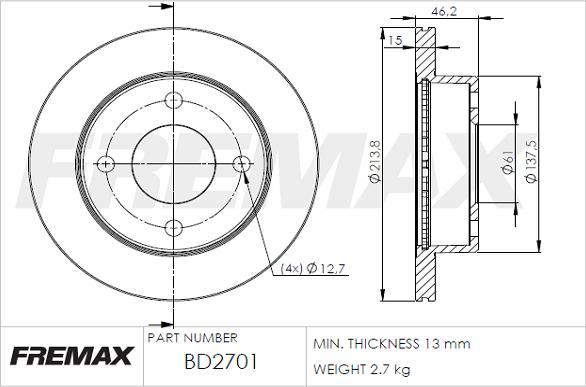 FREMAX BD-2701 - Brake Disc autospares.lv