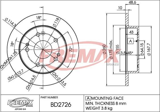 FREMAX BD-2726 - Brake Disc autospares.lv