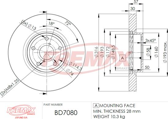 FREMAX BD-7080 - Brake Disc autospares.lv