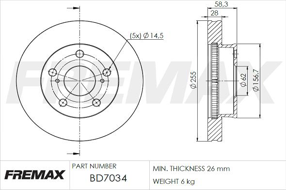 FREMAX BD-7034 - Brake Disc autospares.lv