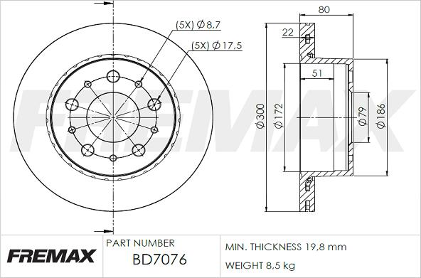 FREMAX BD-7076 - Brake Disc autospares.lv
