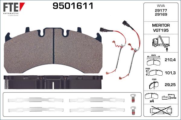 FTE 9501611 - Brake Pad Set, disc brake autospares.lv