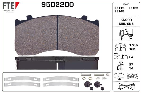FTE 9502200 - Brake Pad Set, disc brake autospares.lv