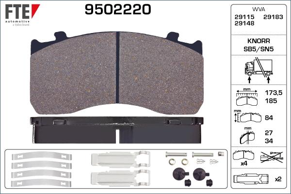 FTE 9502220 - Brake Pad Set, disc brake autospares.lv